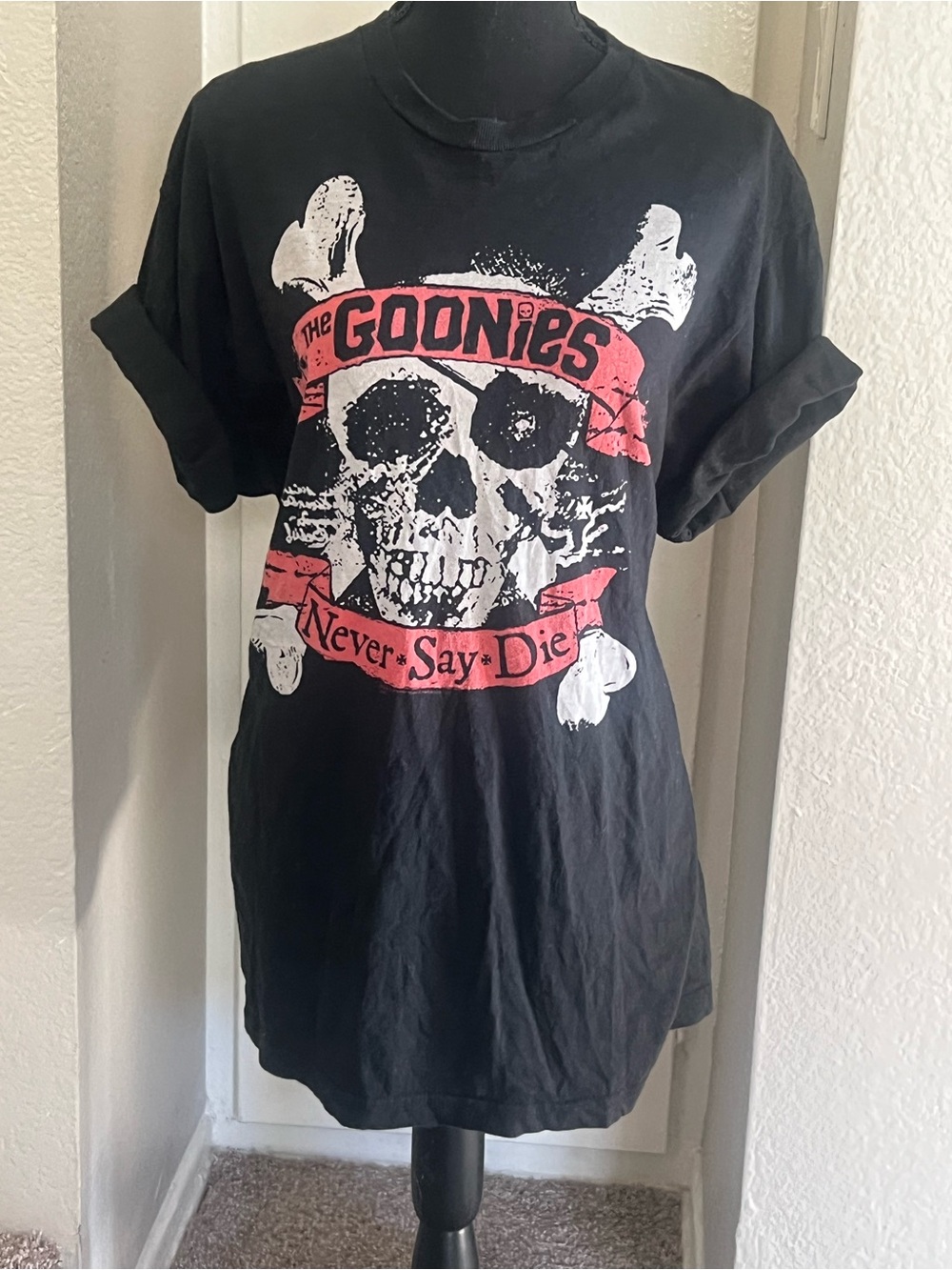 The Goonies 'Never Say Die' Black Graphic Short Sleeve Tee